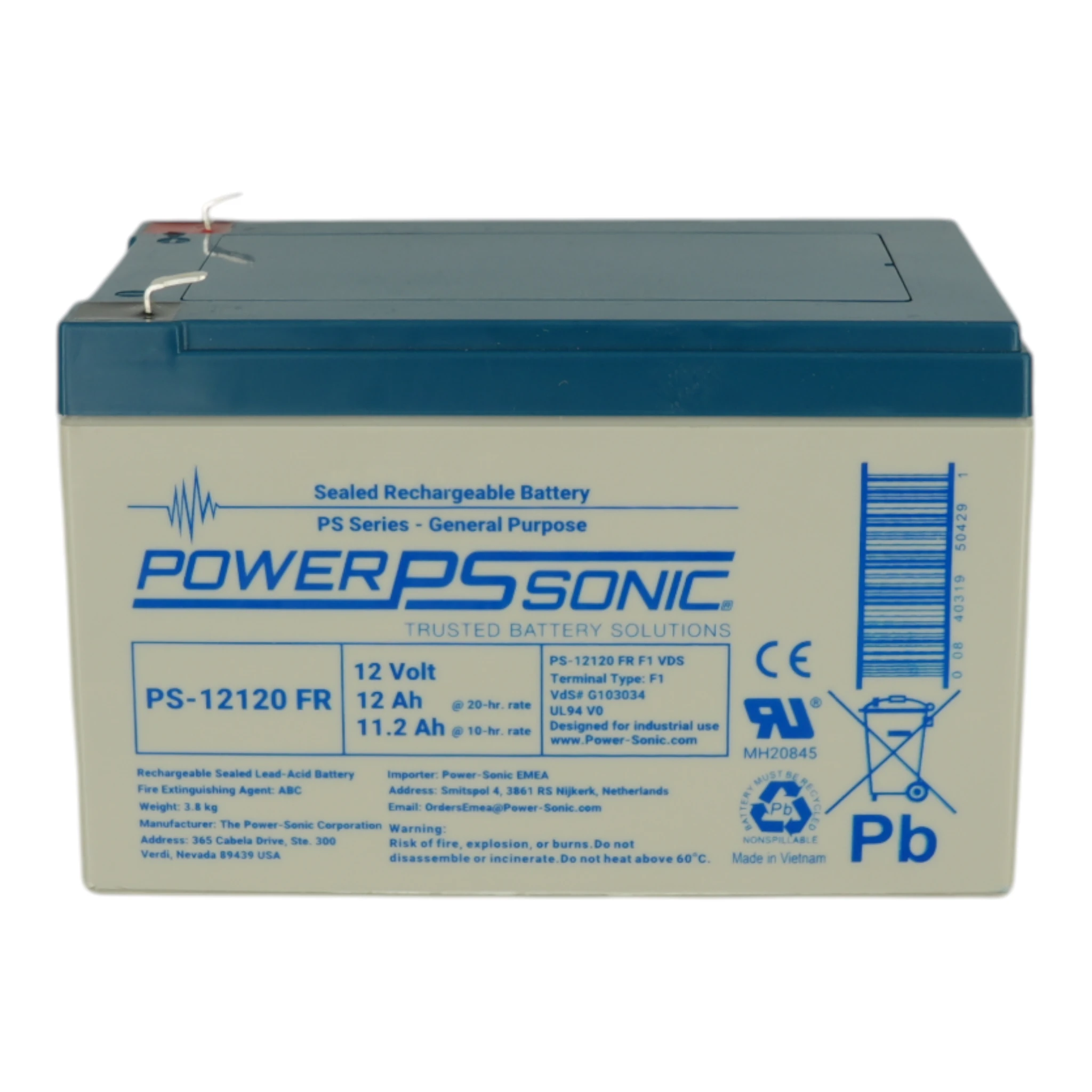 Power Sonic Battery 12Ah - 12V Flame Retardant Used in Vigilon Compact, Sentri2 & S4-34440-12 MPI