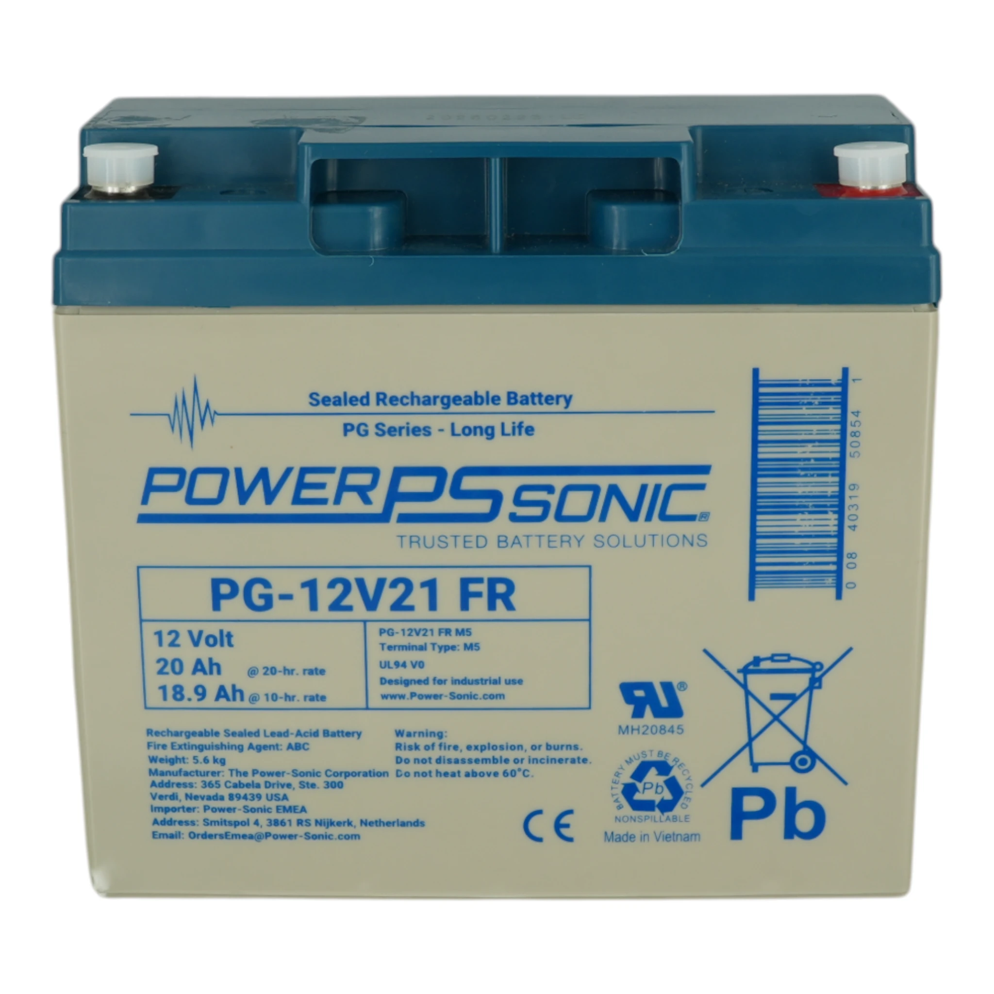 Power Sonic Battery 21Ah - 12V Flame Retardant Used in Vigilon & Sentri4 panels